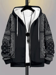 Chaqueta casual con capucha para hombre de talla grande, de poliéster, tela de punto, patrón impreso, ajuste regular