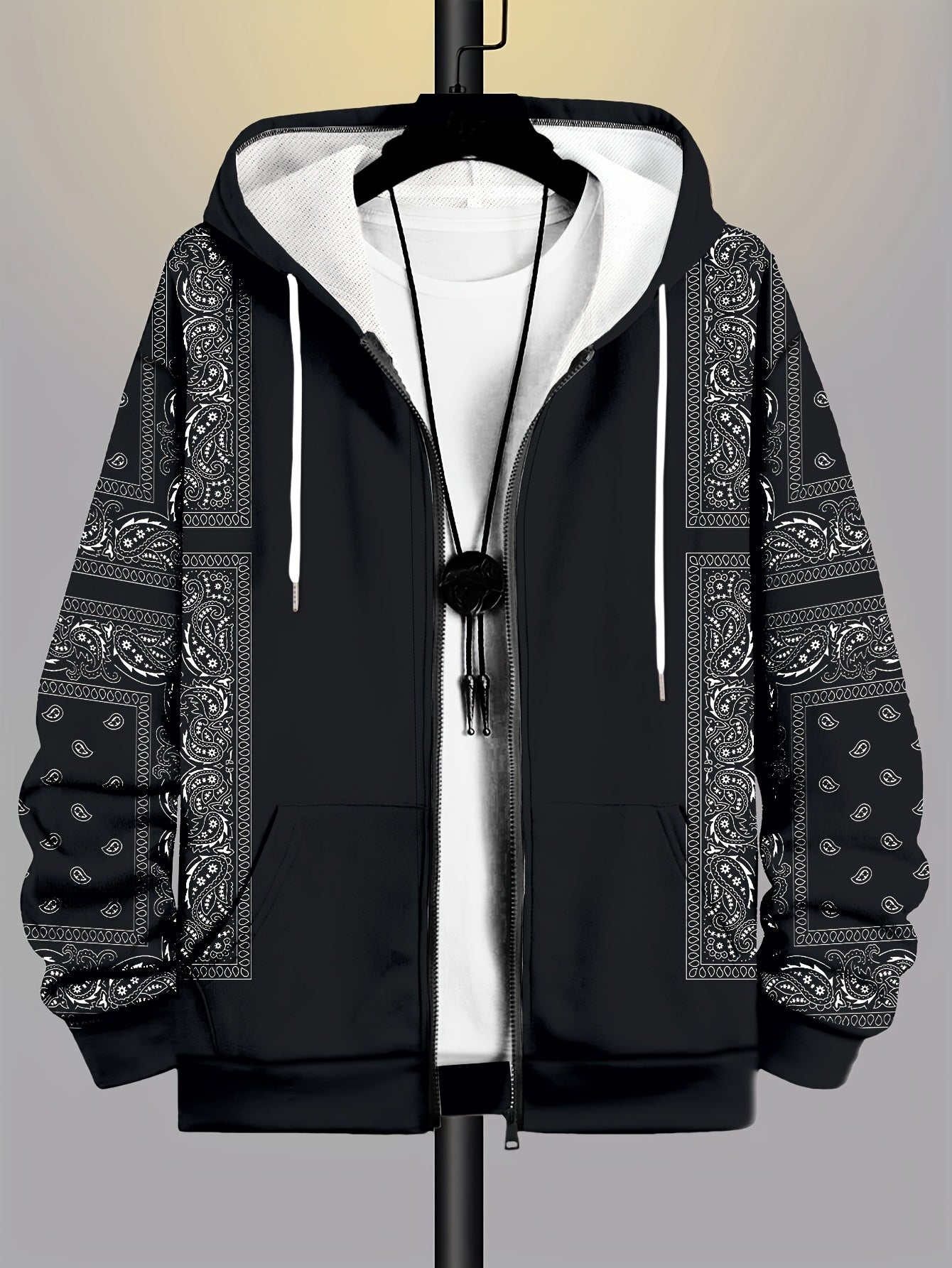 Chaqueta casual con capucha para hombre de talla grande, de poliéster, tela de punto, patrón impreso, ajuste regular