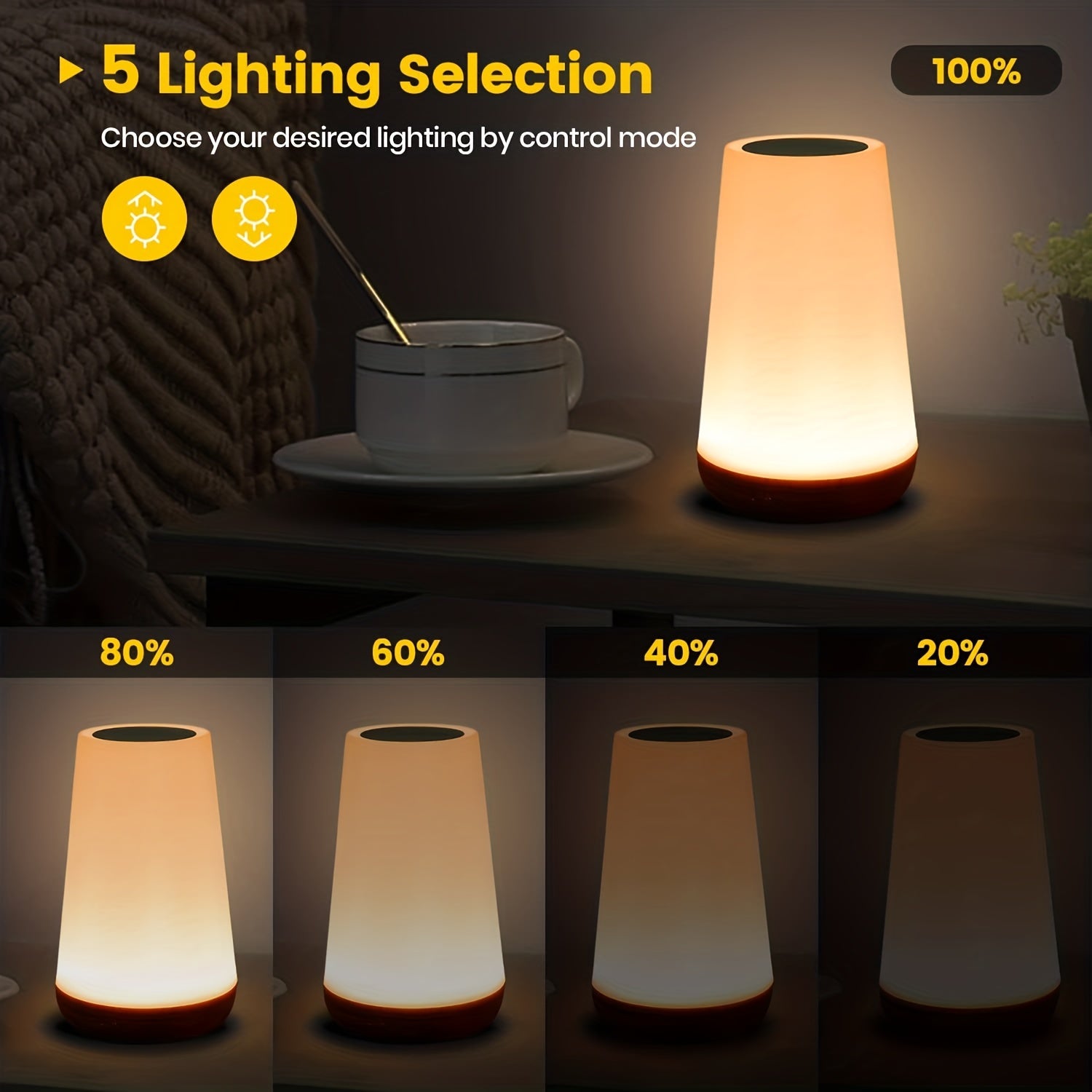 Modern Touch Bedside Lamp with Remote Control Adjustable Color Changing Light USB Rechargeable Night Light for Bedroom Living Room Party