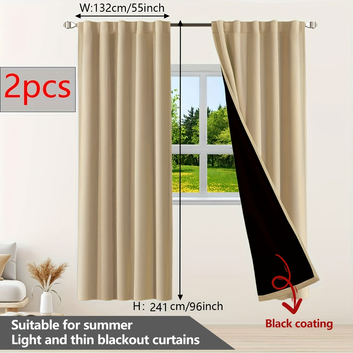 Two Pieces Blackout Curtains Thermal Insulated Twill for Bedroom Living Room