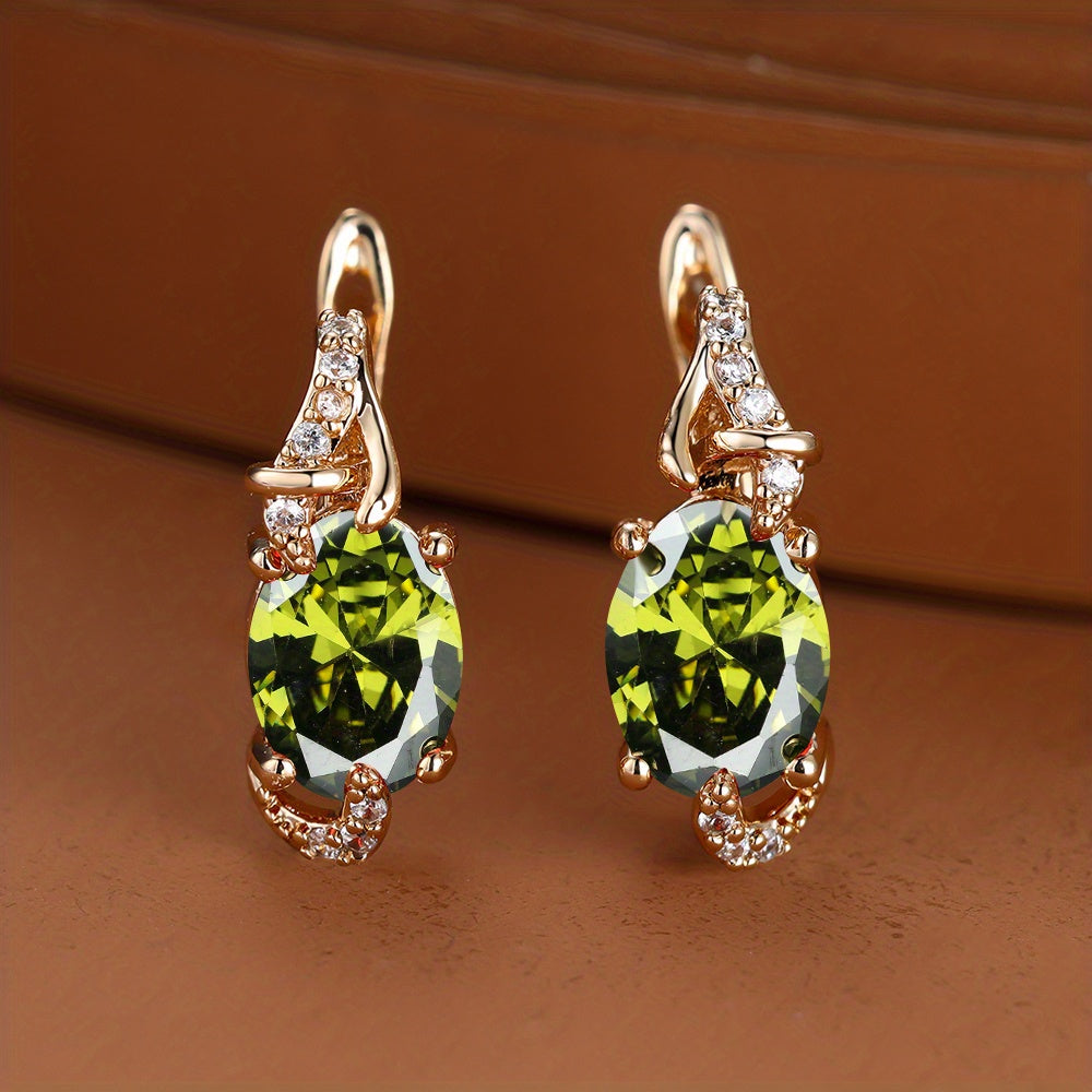 Women's Gold-Plated Earrings with Blue White Red Pink Stones Round Oval Style