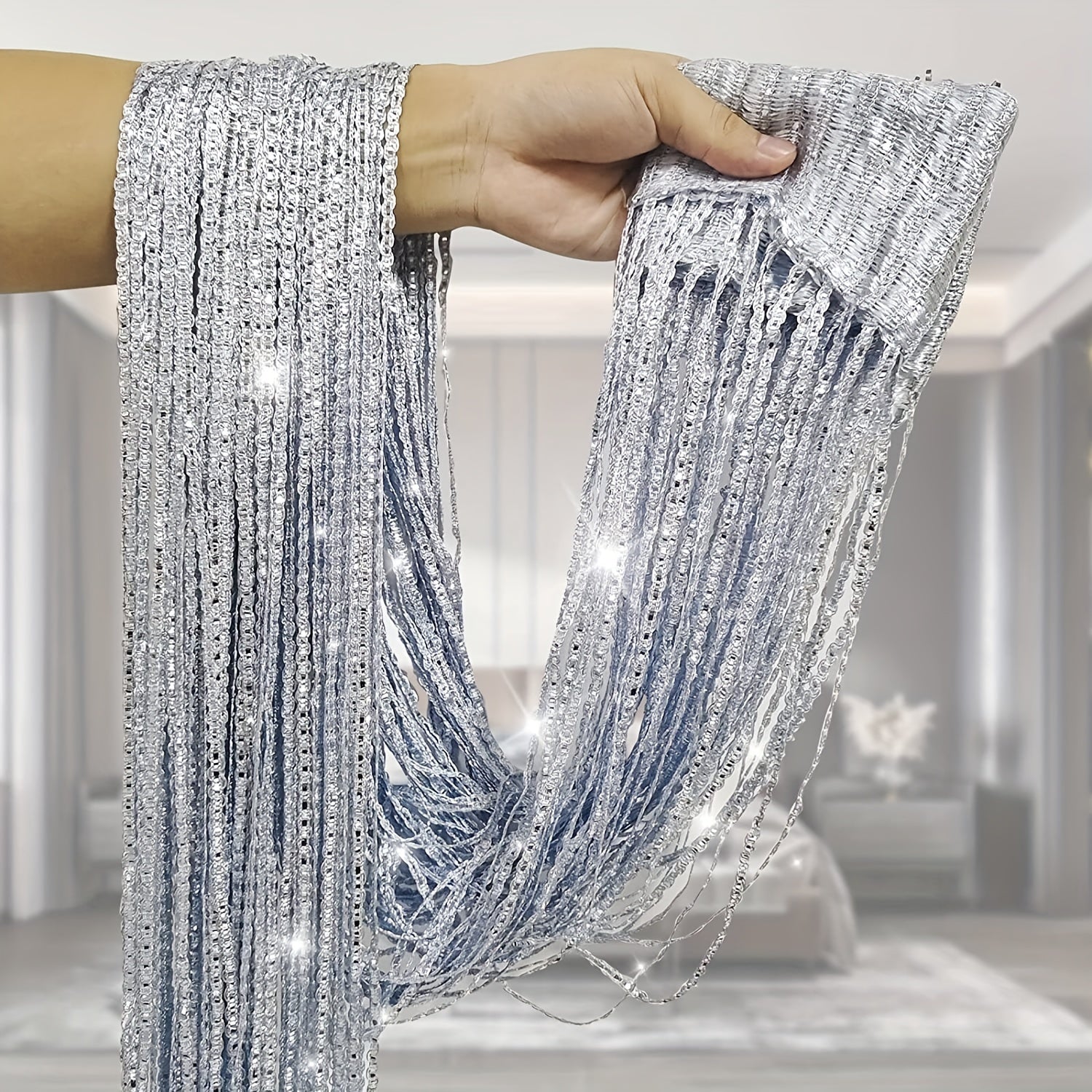 Silver Gray Tassel Door Curtain 1x2m for Wedding and Home Decoration