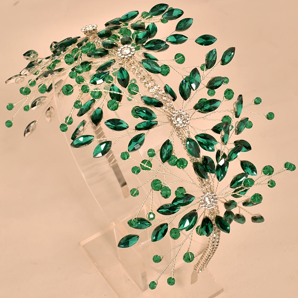 Diadema de novia bohemia con tiara de pedrería y cuentas, accesorio de boda en rojo, verde y azul