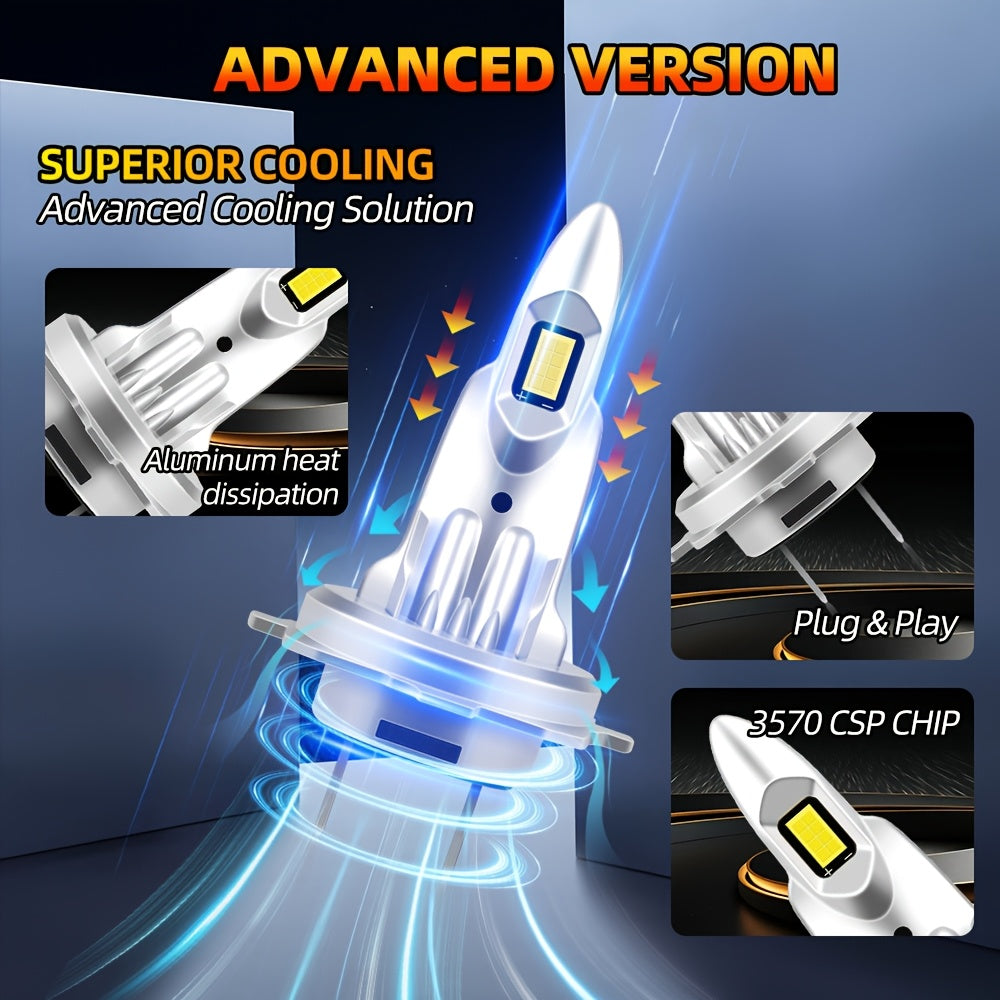 2шт. LED-фары H7 для автомобиля, сверхяркие 30000Лм, 6000K, белый цвет, противотуманные фары