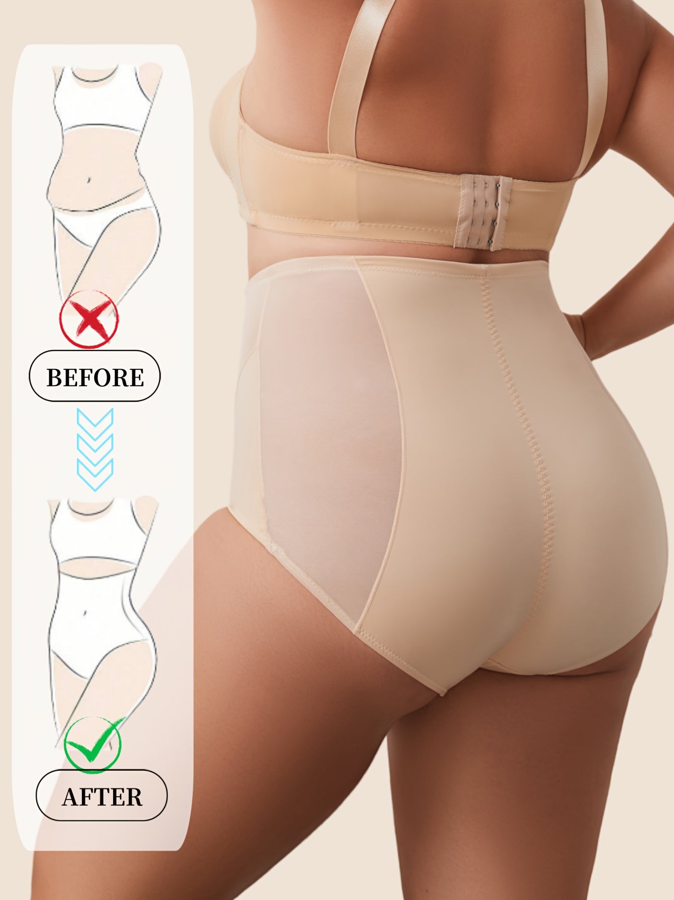 Women's High-Waist Shaping Briefs Plus Size Tummy Control Breathable Mesh