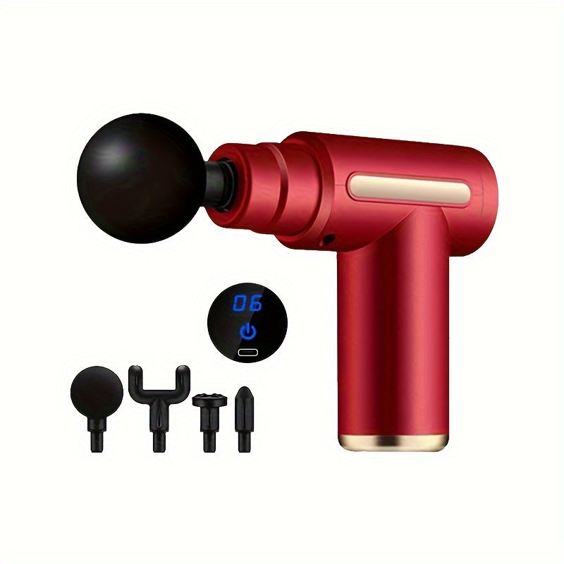 Pistola de masaje eléctrica de impacto en tejidos profundos 4 en 1, motor sin escobillas, 6 velocidades, alivio de la tensión muscular