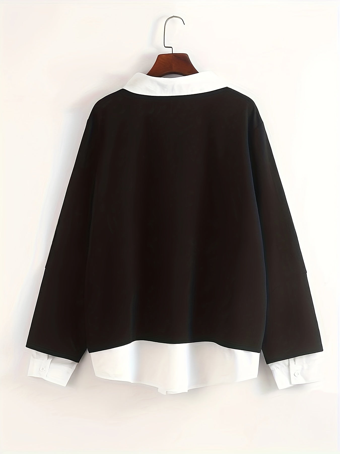 Color Block Sweatshirt with Collar Long Sleeve Polyester Blend Fall Winter