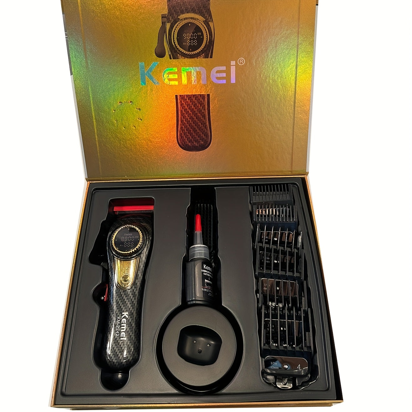 Cortapelos de alta gama KM-2242 con recortadora eléctrica y base de carga, herramienta profesional para cortes de cabello