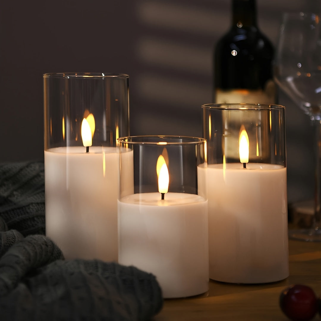 Remote Controlled LED Candle Set with Timer Battery Operated in Three Sizes