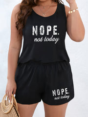 Plus Size Women's Loungewear Pajama Set with Letter Print Tank Top and Shorts