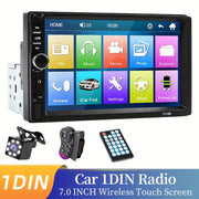 Radio de coche con pantalla táctil de 7 pulgadas, multimedia inalámbrico, FM, Aux, USB, MirrorLink, cámara trasera, control en el volante