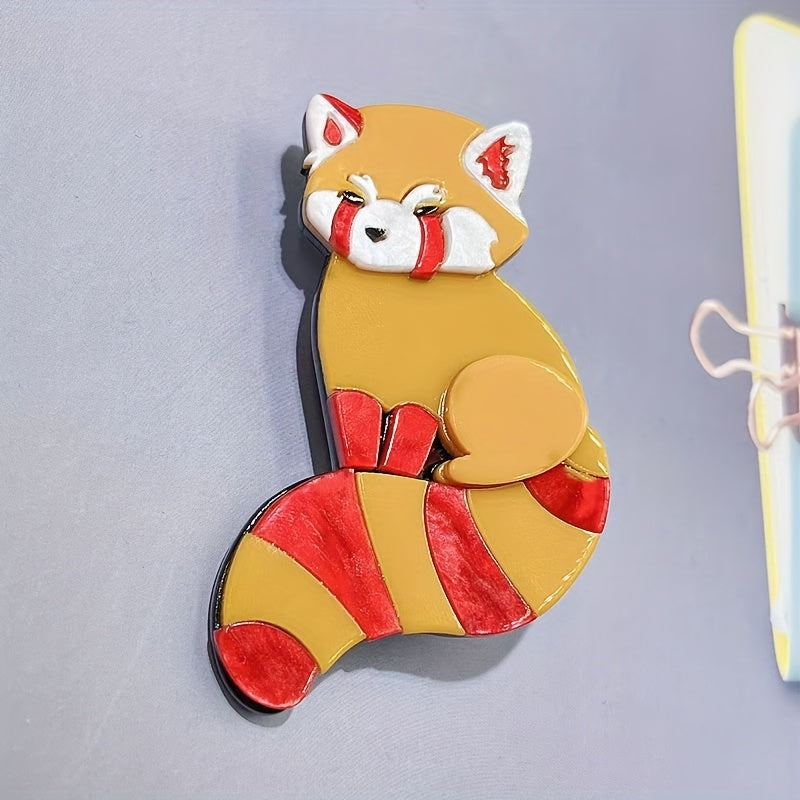 Cute Acrylic Raccoon Brooch Pin Cartoon Animal Badge for Clothes Accessories