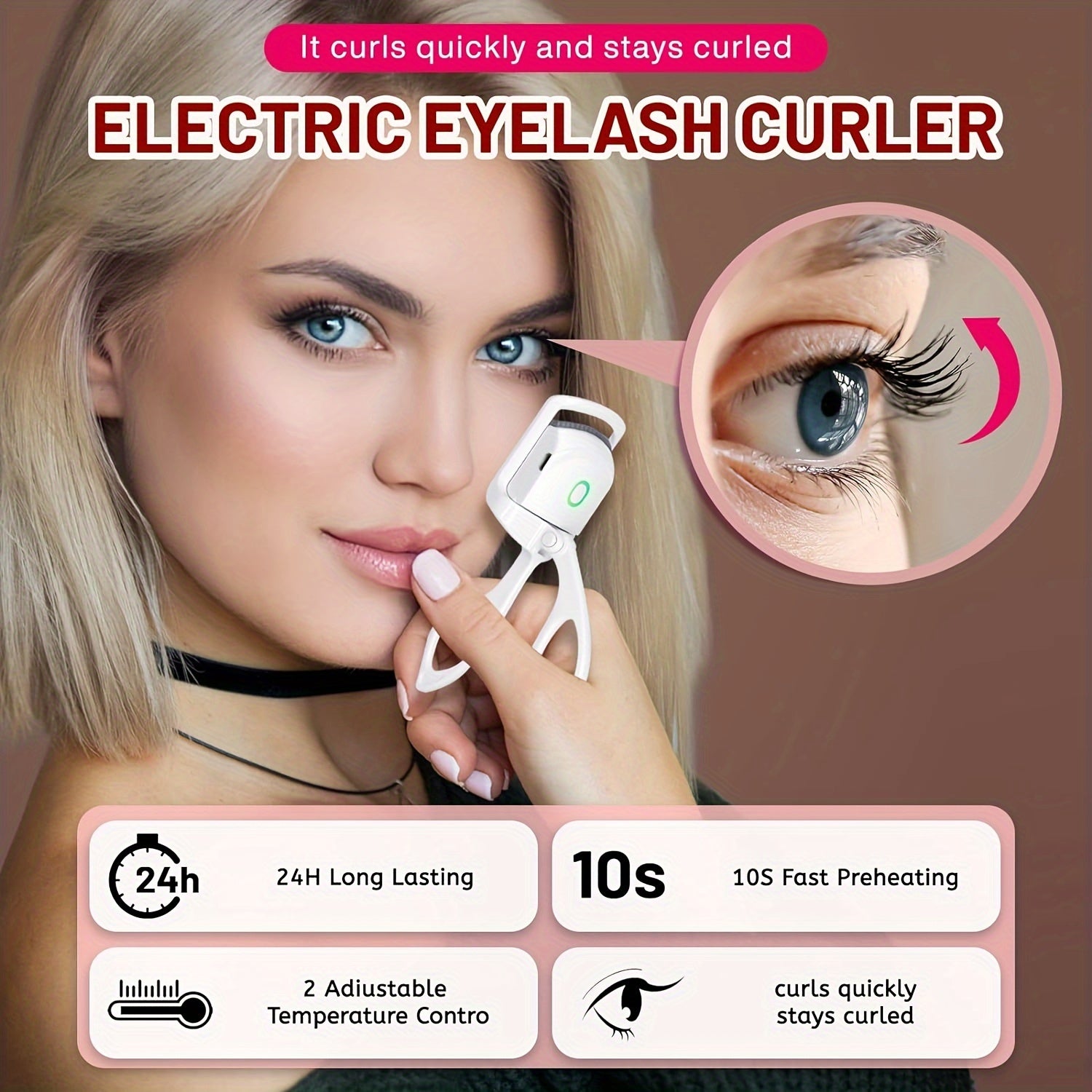 Rechargeable USB Electric Eyelash Curler 150mAh Lithium Battery Lightweight Travel Pink or White