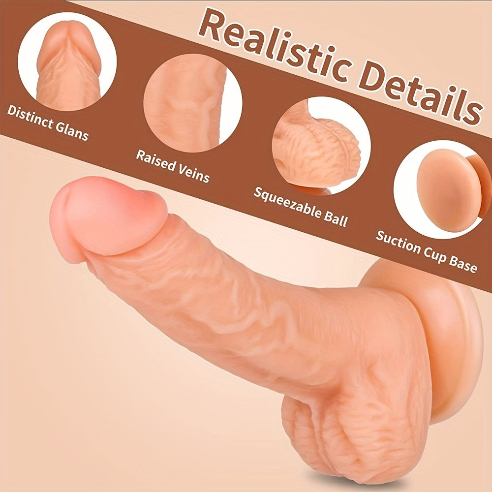 Realistic Silicone Dildo with Suction Cup 17.78cm Curved Shaft G-Spot Anal