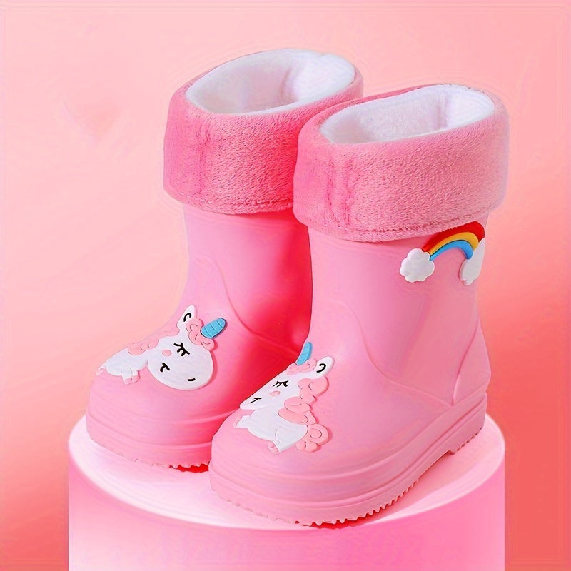 Kids' Rain Boots Unicorn Rainbow Plush Fleece Short PVC Slip-On Outdoor All-Season