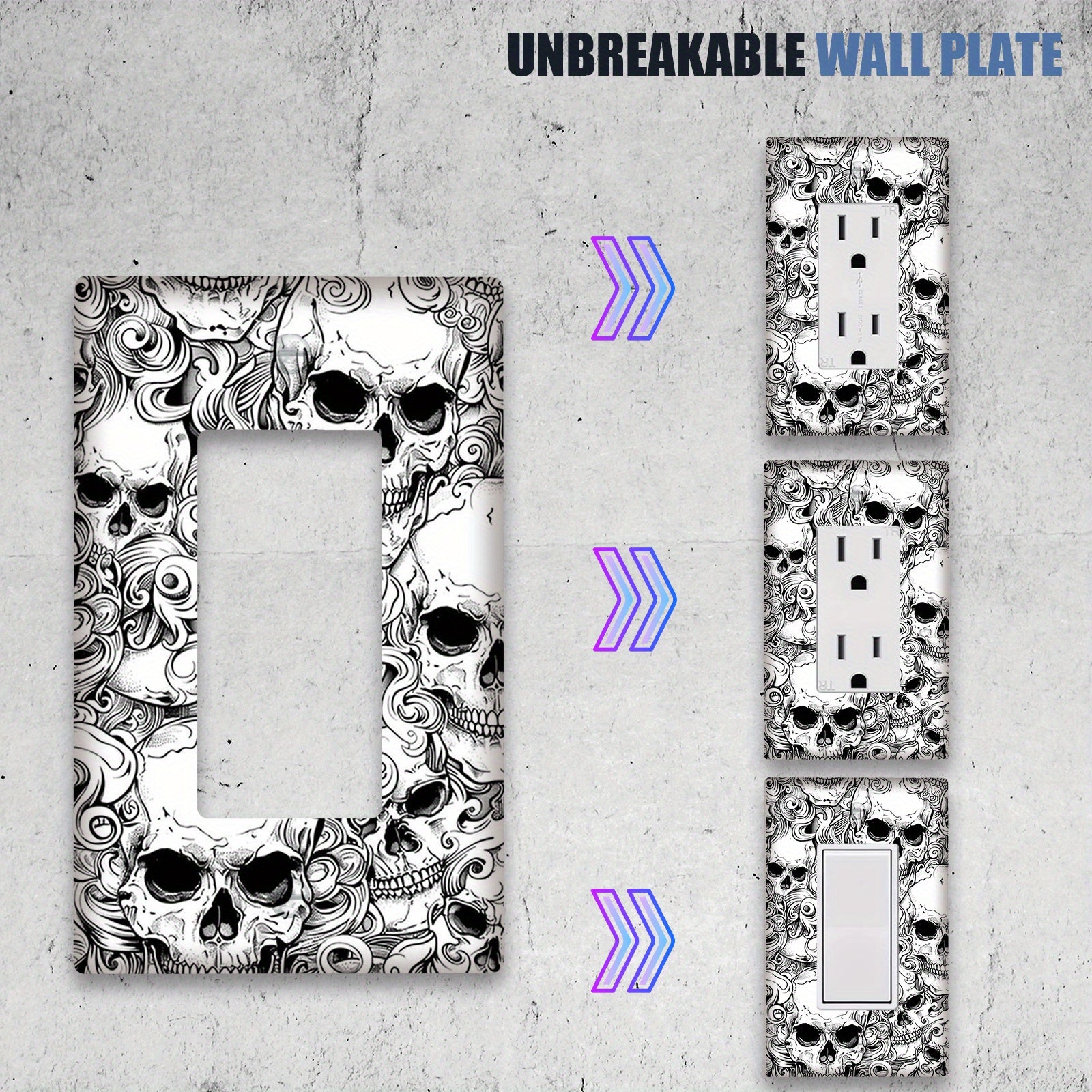 Skull Design Wall Plate Cover for Home or Office Easy to Clean No Battery Needed