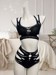 Women's Black Mesh Lingerie Set with Bra and Panty