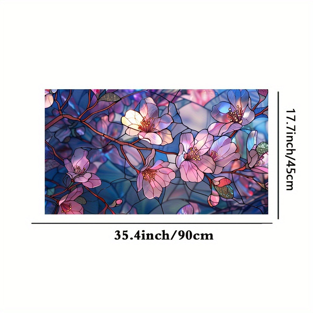 Reusable Floral Stained Glass Window Film Static Cling Rectangular Dull Finish