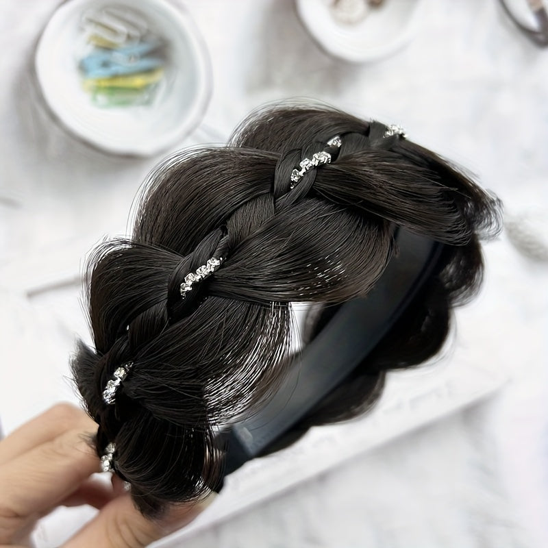 Женская головная повязка с рифленым плетением и стразами, с противоскользящим дизайном, поднимающая стиль и модный аксессуар для волос.