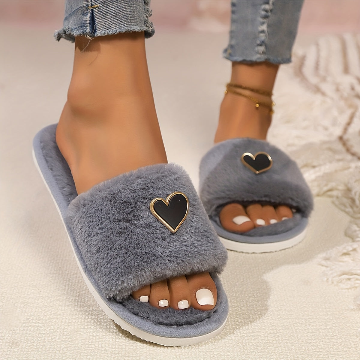 Ayollar uchun qulay bosib yuradigan ichki poyabzal, yurak tasviri bilan, yumshoq mato, EVA taglik