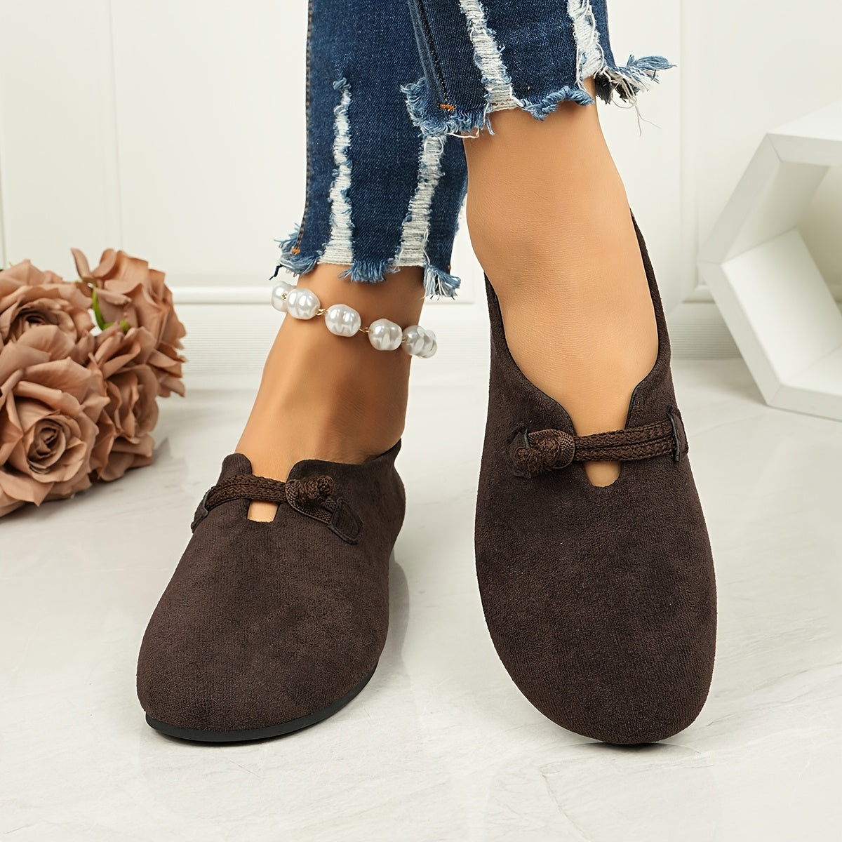 Women’s Fabric Slip-On Flats Casual Round Toe Shoes Black All-Season