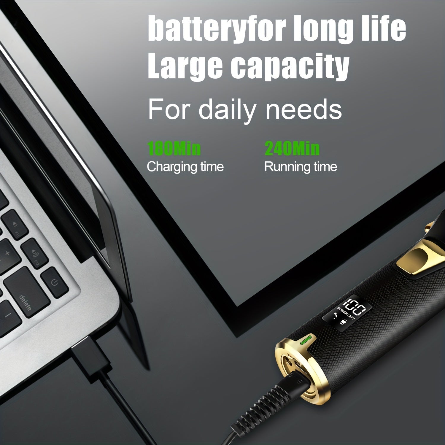 Cortapelos inalámbrico con pantalla LCD, recargable por USB, batería de 2000mAh, kit de cuidado personal