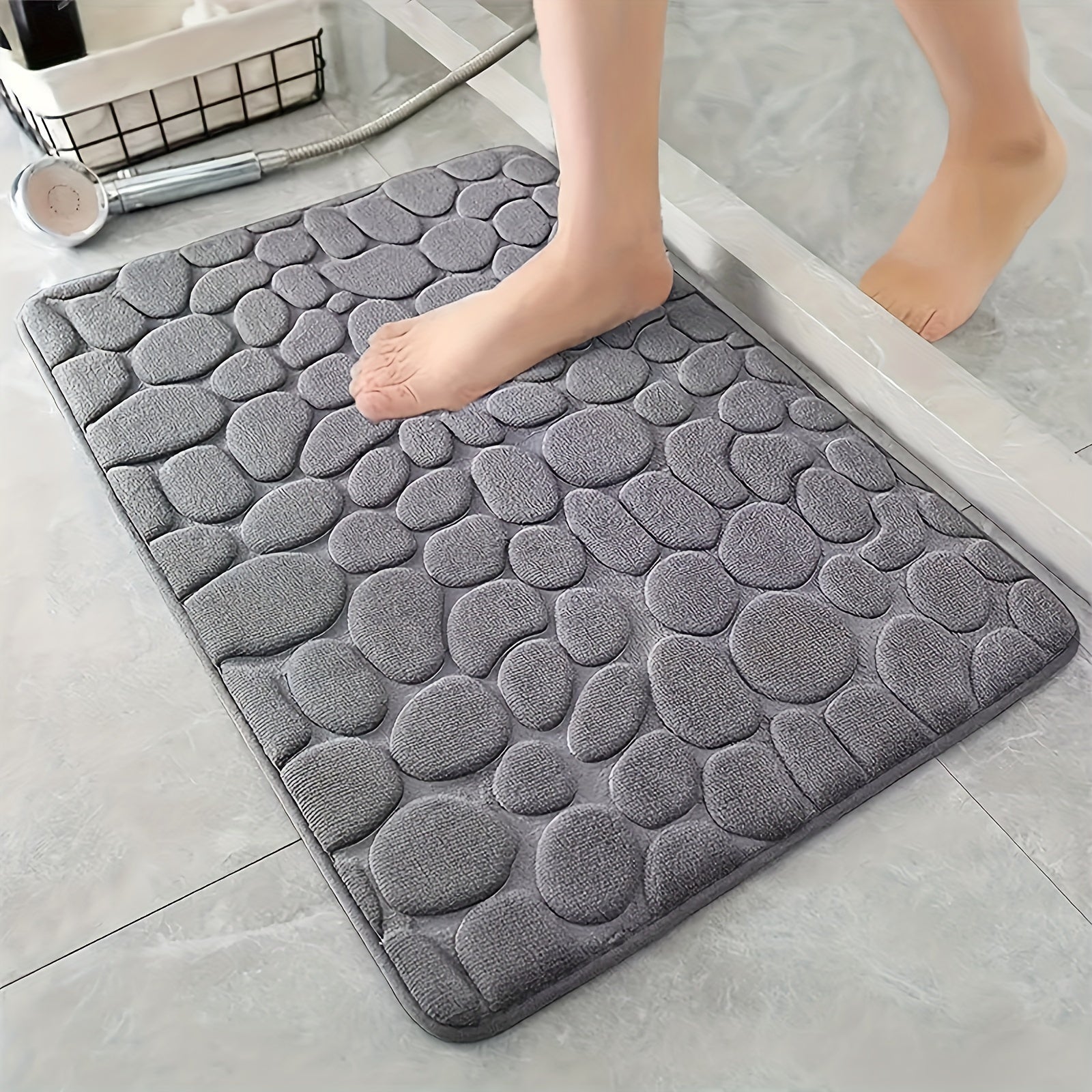 Cobblestone Memory Foam Bath Mat Non-Slip Quick-Dry Bathroom Rug