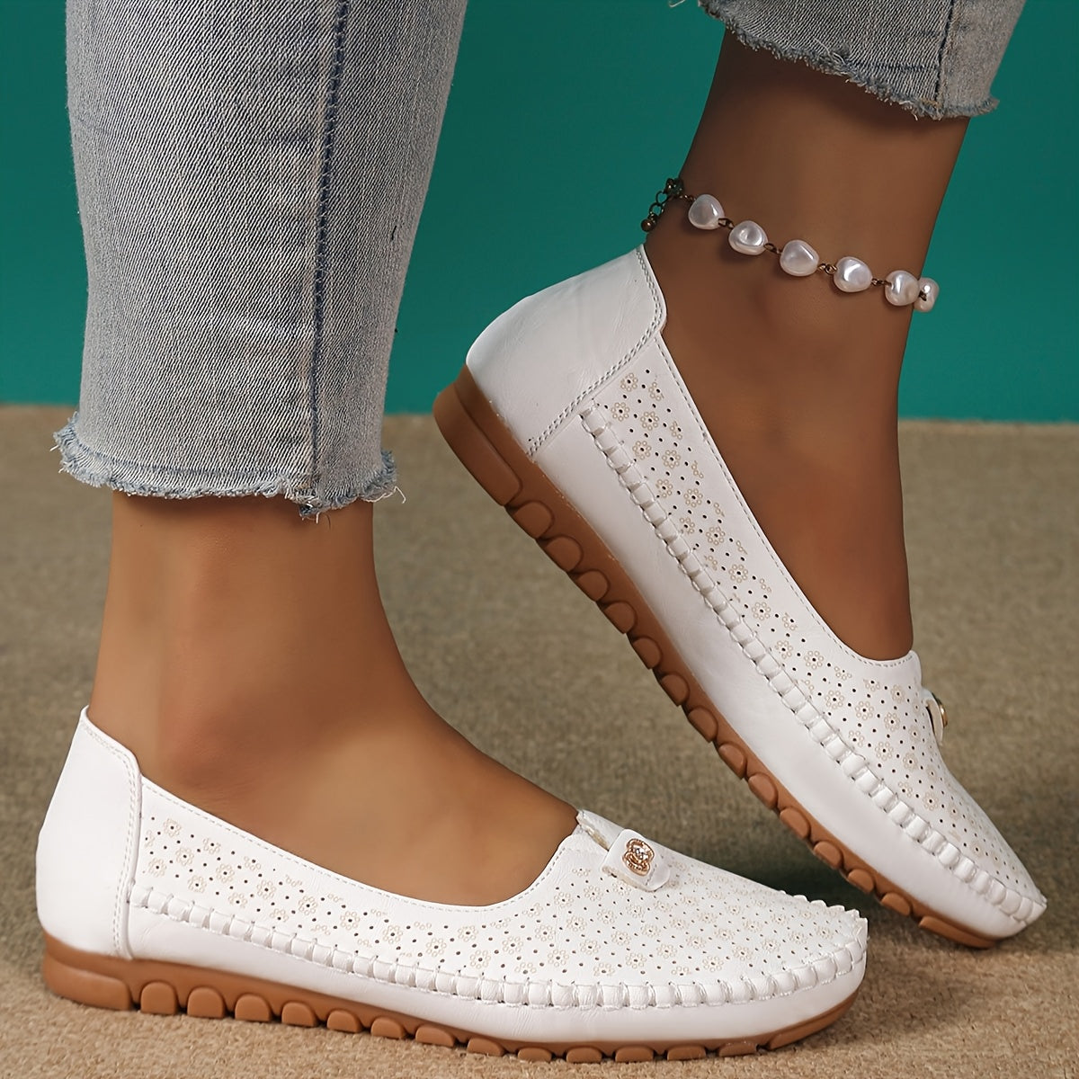 Women's Slip-On Loafers with TPR Sole and Metallic Accents