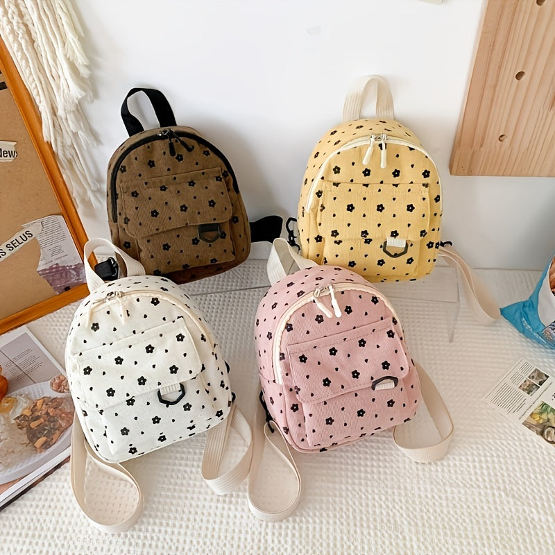 Zarif Mini Gul Ruxsatnomasi - Korduroy, Moslashuvchan Tasmalar, Zip Yopilishi | Ayollar uchun tasodifiy rucksack