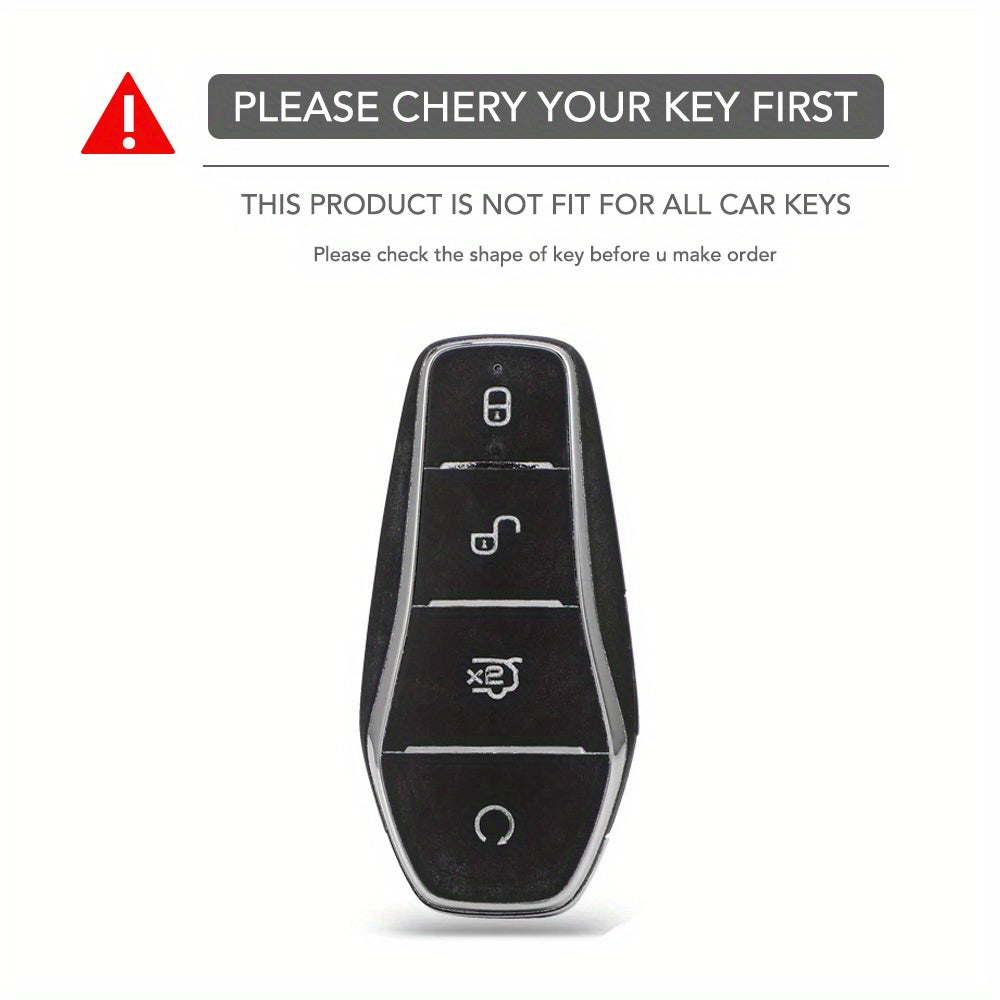 Car Key Fob Cover Black Leather Braided Leash Button Labels for Vehicle