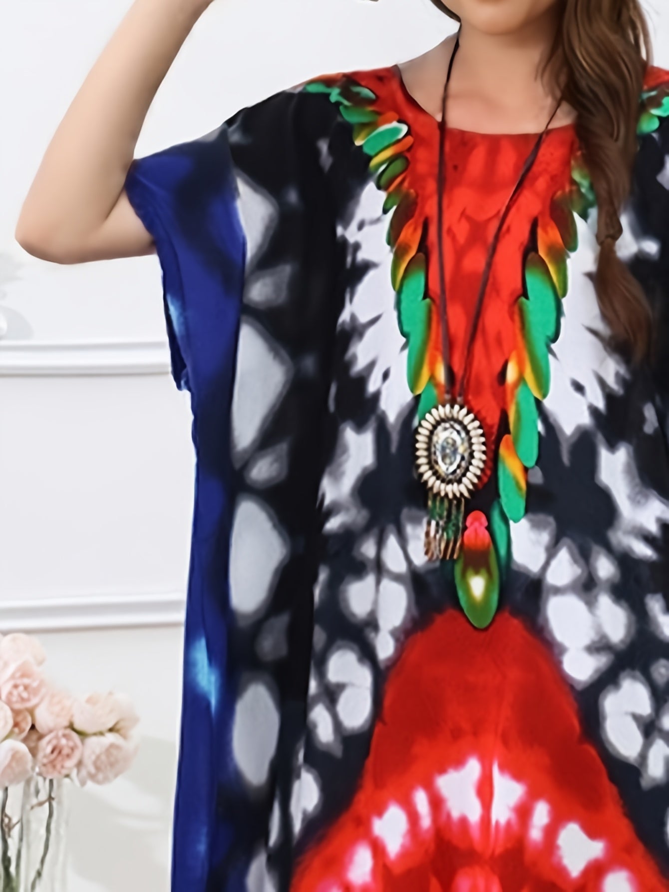 Vestido de playa bohemio para mujer talla grande, color beige claro, manga corta