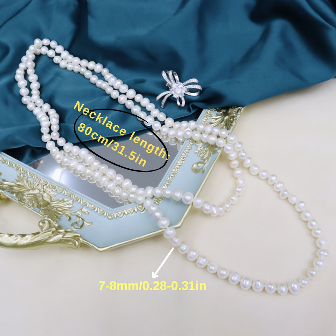 Women’s Freshwater Pearl Necklace Elegant Classic Jewelry Gift Box