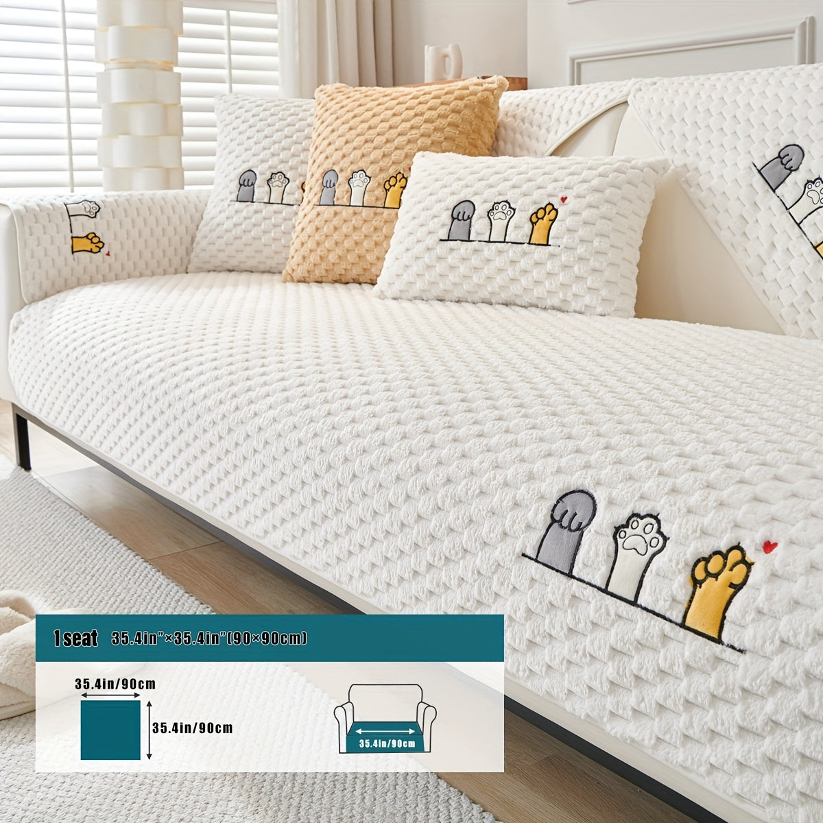 Funda de sofá de terciopelo con bordado de perro de dibujos animados, antideslizante, de felpa gruesa, protector de muebles