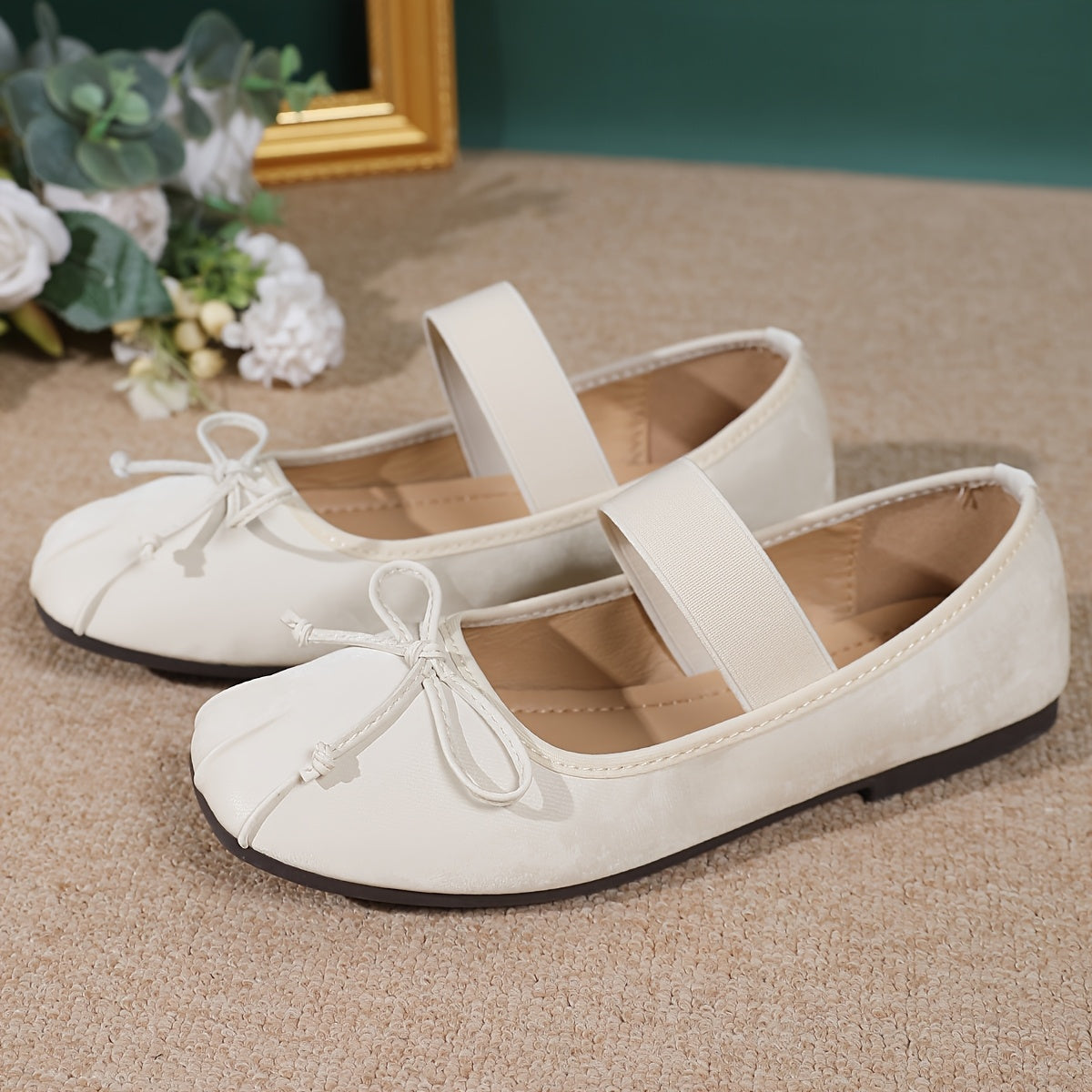 Женские балетные туфли с бантом, квадратный нос, синтетическая обивка, легкие туфли-слипоны