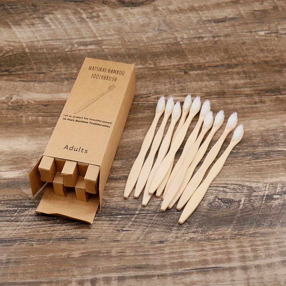 10 Packs Bamboo Toothbrushes for Adults Soft Nylon Bristles Full-Size Head