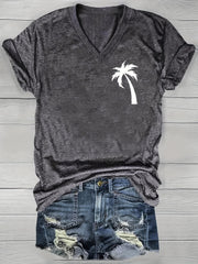 Women's V-Neck Cotton Short Sleeve T-Shirt Black Summer Beachwear