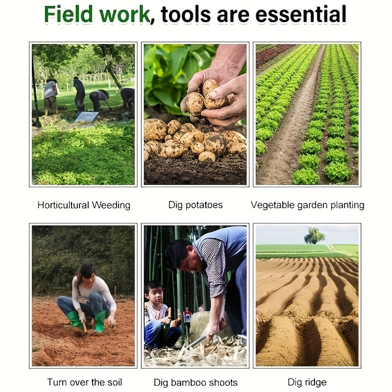 Rastrillo de maleza de acero al manganeso duradero con mango ergonómico amarillo y naranja para jardinería