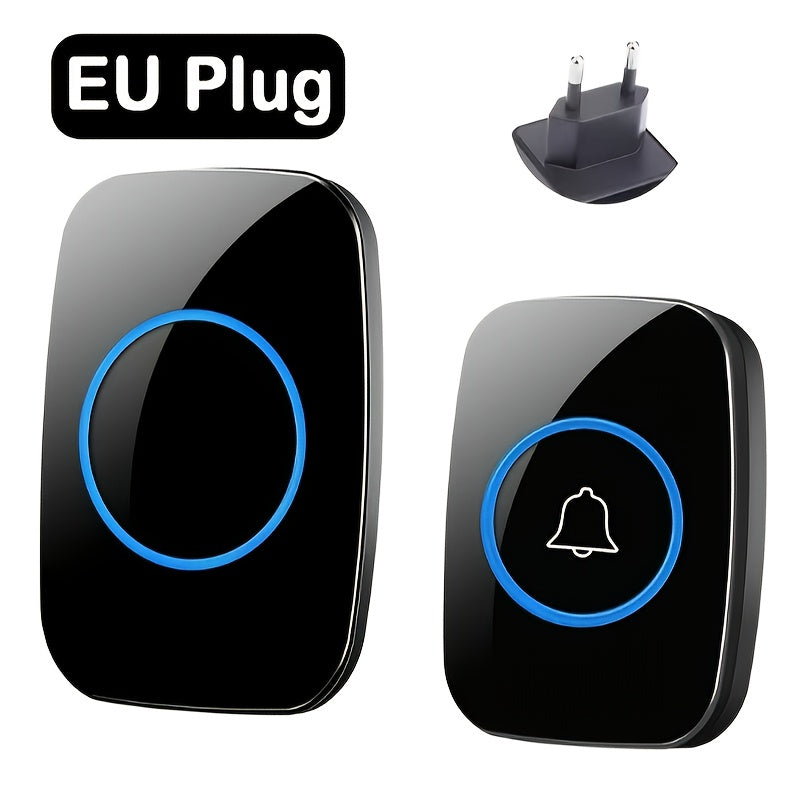 Wireless Home Doorbell with Plug-in Receiver 304.8m Range Adjustable 110dB Volume 60 Melodies LED Flashing Light European Plug