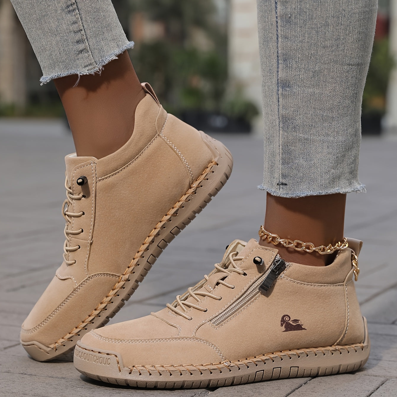 Women’s Handmade Stitched Leather Midband Slip-On Casual Short Boots