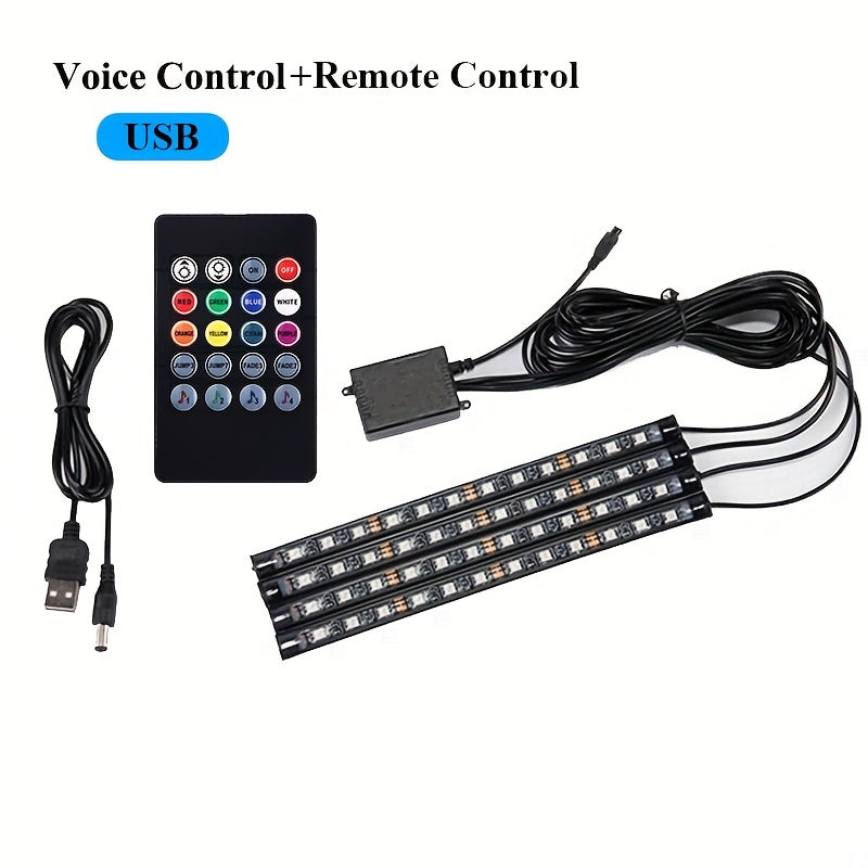 Car Interior LED Light Strip with Music Voice Control App RGB Decorative Lighting