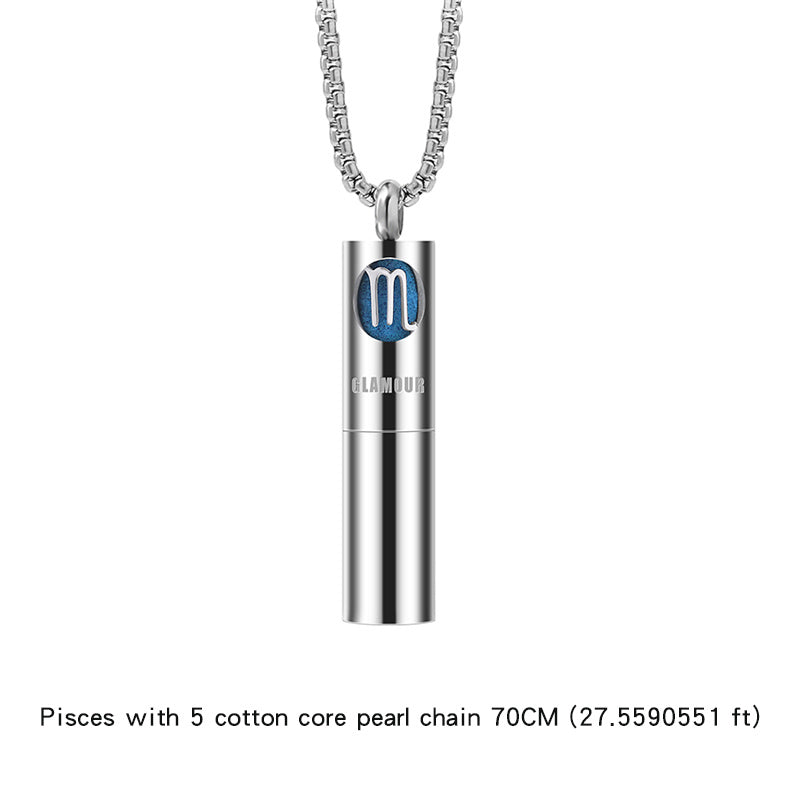 Men's Zodiac Necklace Titanium Steel Pendant Aromatherapy Essential Oil Accessory