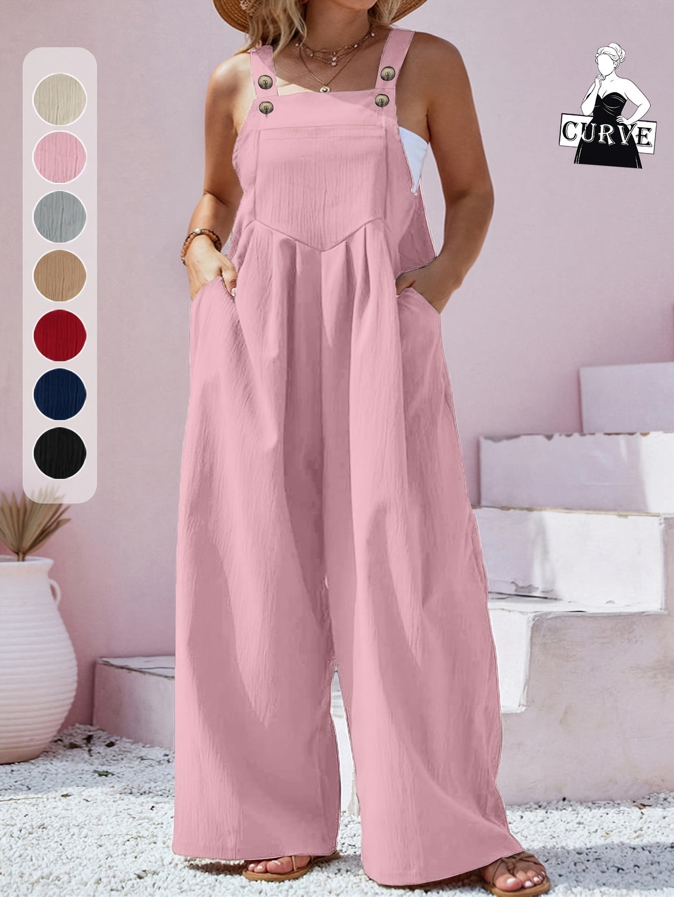 Women's Plus Size Black Strapless Jumpsuit with Button Front and Backless Design