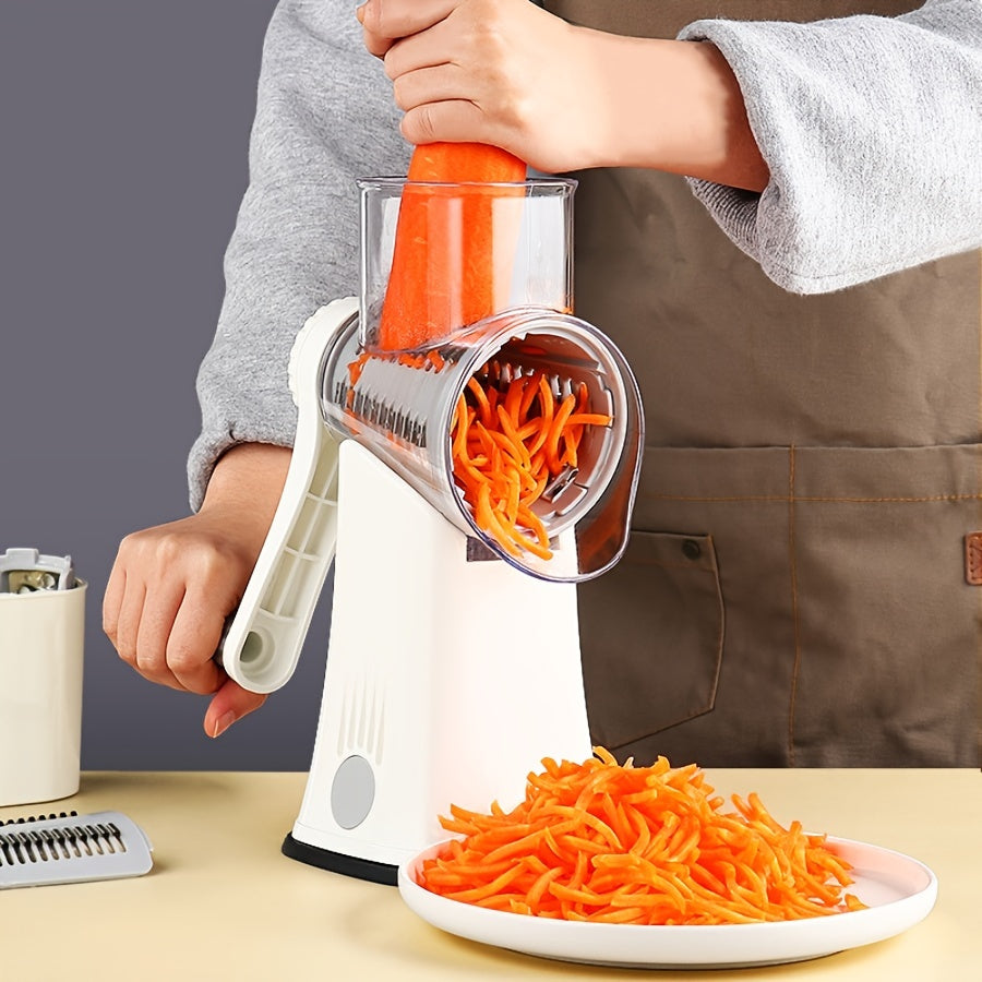 Manual Rotary Mandoline Slicer with Interchangeable Blades for Vegetables and Cheese