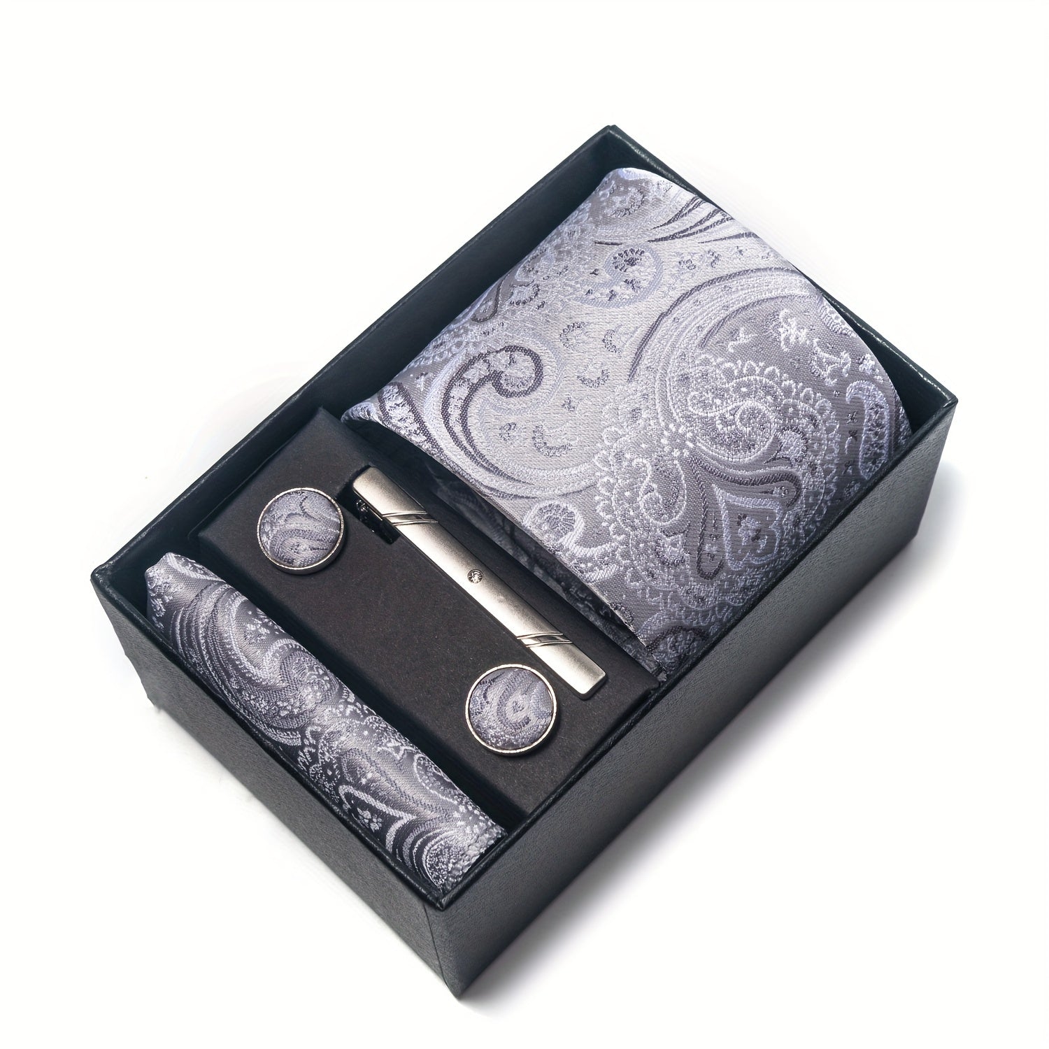 Conjunto de corbata para hombre con pañuelo y gemelos para bodas y regalos, longitud de la corbata 7.5 cm