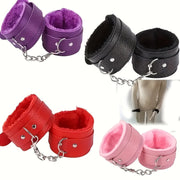 Adult Unisex PVC Leather Plush Handcuffs Adjustable Chain Restraint