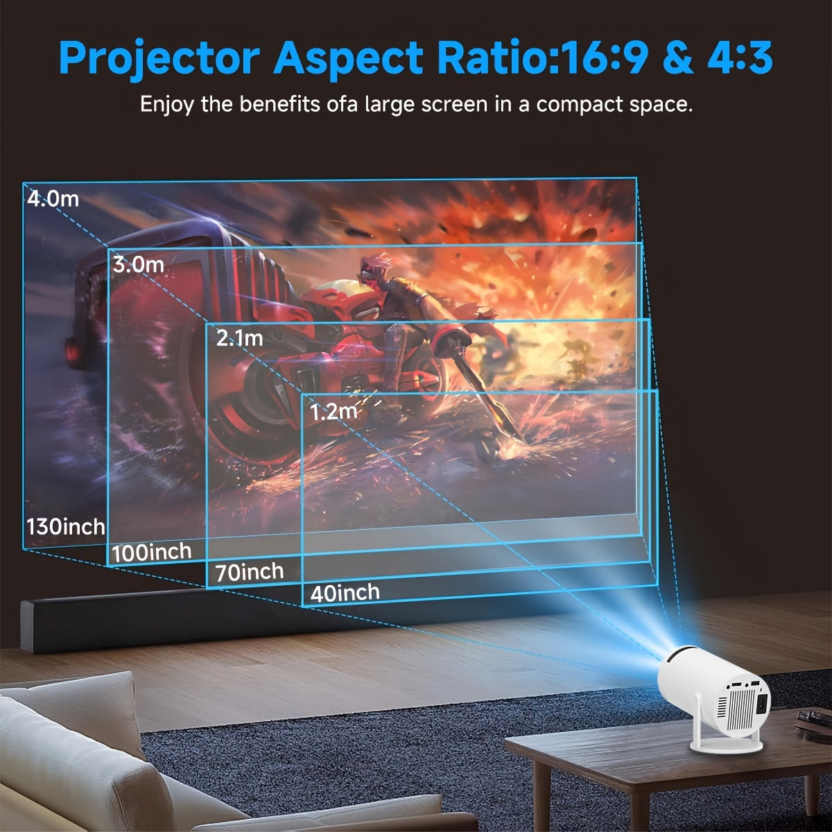 Mini Portable LED Projector for Home and Office 1080P Support