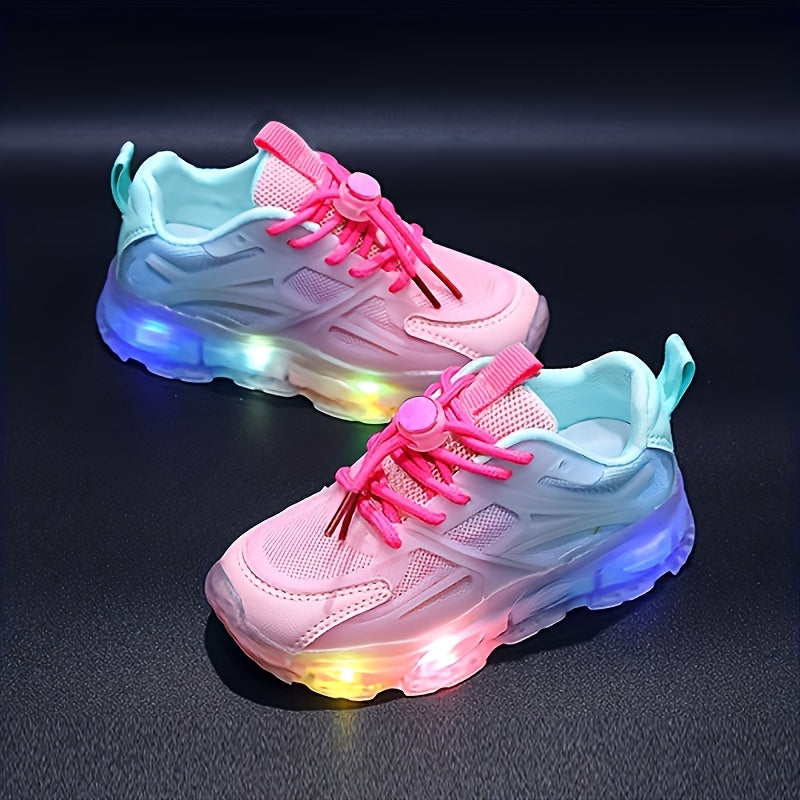 Girls' LED Sneakers Dual-Tone Gradient Breathable Low-Top Casual Shoes for Students