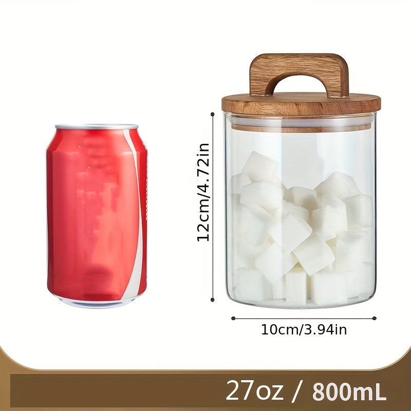 Glass Storage Jar with Wooden Lid 27oz 800mL Food Coffee Tea Organizer