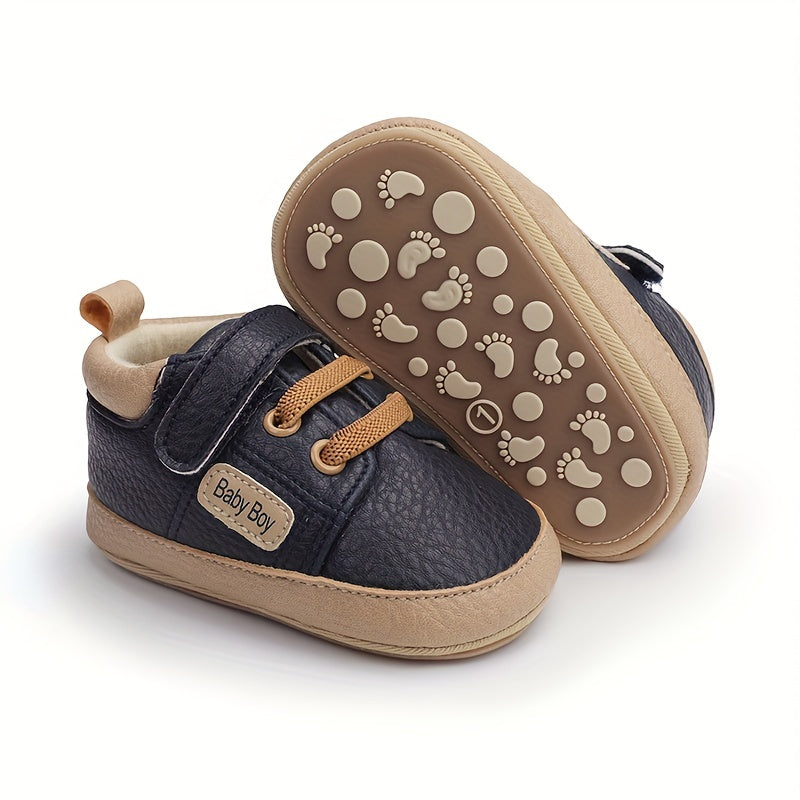 Infant Baby Sneakers Non-Slip Rubber Sole Light Gray PU Upper Blue Accents First Walker Shoes