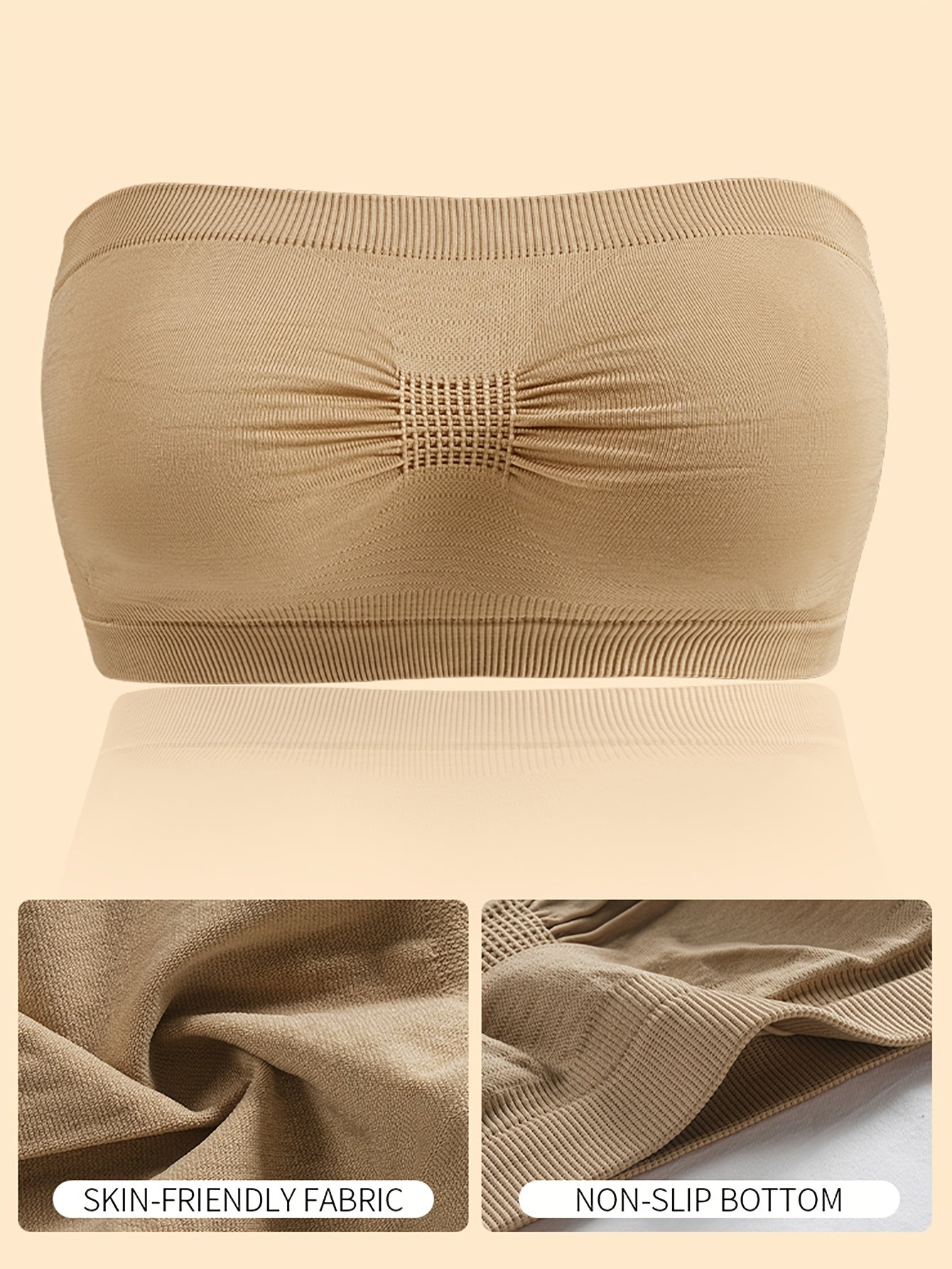 Women's Solid Color Strapless Crop Top Set with Breathable Non-Slip Bra